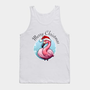 Pink Flamingo Wearing Santa Hat - Merry Christmas (Black Lettering) Tank Top